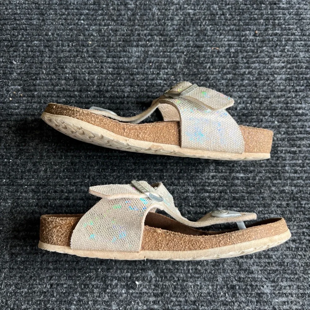 Birkenstock Gizeh Sandal Kids 32 Silver Holographic thong strap slide Glitter